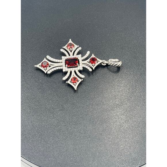 Judith Ripka Designer Sterling Silver 3.50 cttw Garnet and CZ Cross Enhancer - Picture 10 of 11